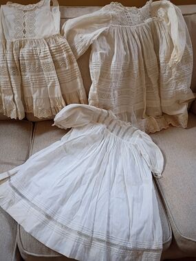 3 ANTIQUE BABY DRESSES 1890-1920